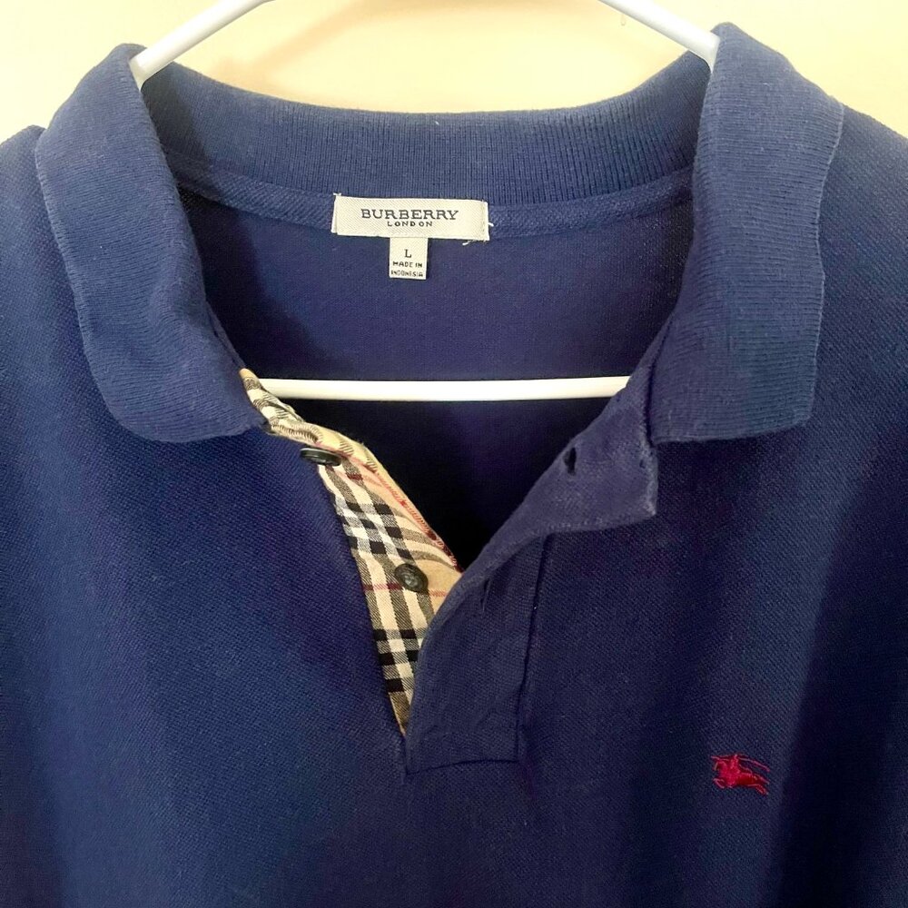 Burberry Men's Navy Blue 100% Cotton Polo Shirt Certified Authentic **GUC**